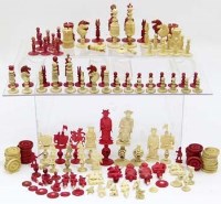 Lot 1 - Red and white Cantonese ivory chessmen and other sets