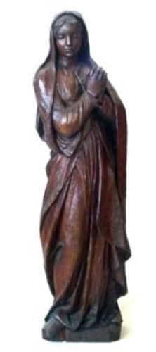Lot 49 - Carved oak statue of The Virgin Mary standing in prayer, late 19th century