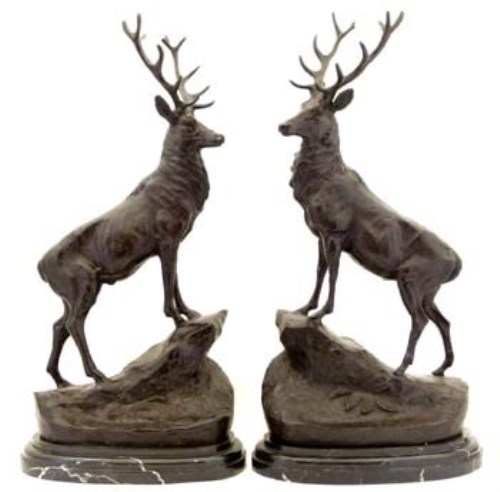 Lot 50 - Pair of bronze stags.