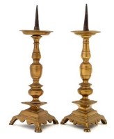 Lot 56 - Pair Flemish 18th century brass pricket sticks.