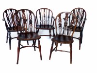 Lot 571 - Five 19th century yew and elm Windsor chairs in the style of Prior
