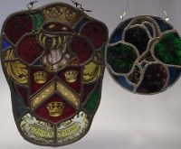 Lot 123 - Two coloured glass and leaded window decorations.