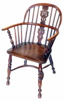 Lot 572 - Late 19th century yew wood and elm low back Windsor chair
