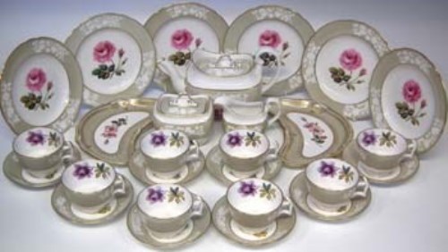 Lot 173 - Spode floral tea service together with two crescent dishes.
