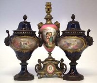 Lot 207 - Pair of sevres style vases and a lamp.