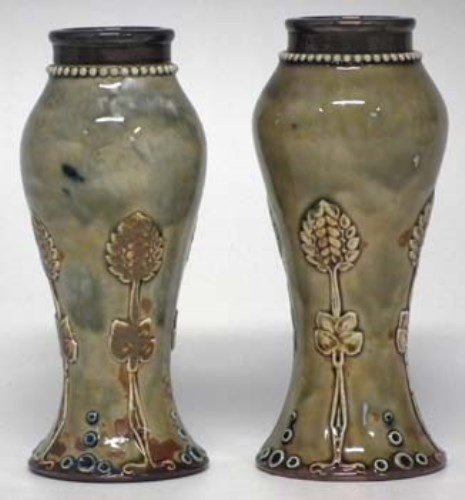 Lot 226 - Pair of Doulton stoneware baluster vases.