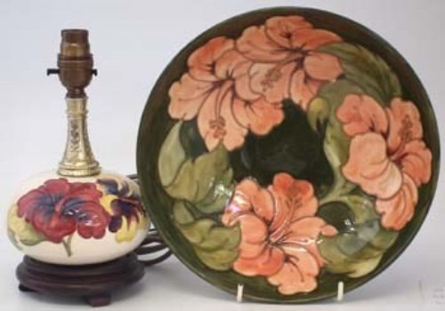 Lot 237 - Moorcroft bowl and lampbase with shade decorated
