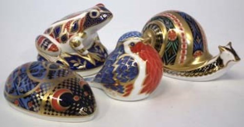 Lot 267 - Royal Crown Derby Garden Snail, Frog, Mouse and Robin