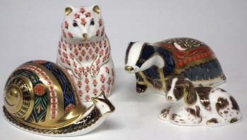 Lot 269 - Royal Crown Derby Garden Snail, Hamster, Badger, and Scruff