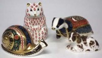 Lot 269 - Royal Crown Derby Garden Snail, Hamster, Badger, and Scruff