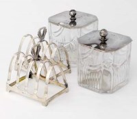 Lot 336 - Pair of silver toast racks and a pair of glass