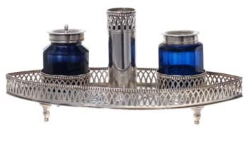 Lot 347 - Continental white metal inkstand.