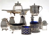 Lot 352 - Silver ink stand, ten various silver condiment