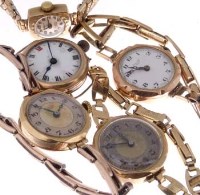Lot 419 - Five lady's gold watches (9ct).