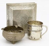 Lot 439 - White metal box, ashtray and cup.