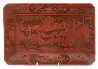 Lot 454 - Cinnabar lacquer rectangular carved tray.