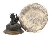 Lot 474 - Chinese bronze lid and a Japanese antimony plate