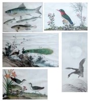 Lot 477 - Four Oriental rice paper paintings and a watercolour.