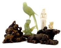 Lot 488 - Jade cockatoo; two ivory figures; two soapstone