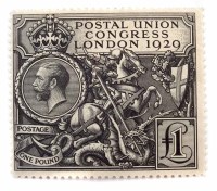 Lot 66 - GB KGV 1929 Postal Union Congress £1 black
