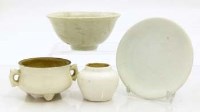 Lot 512 - Group of four Chinese white glazed item: ding, dish, bowl and vase.