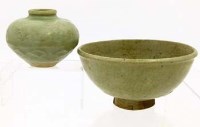 Lot 513 - Celadon globular vase and a footed bowl (2).