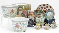 Lot 519 - Cantonese hexagonal jar and cover, two jardiniers and other Chinese porcelain.