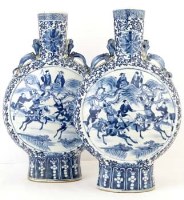 Lot 524 - Pair blue and white Chinese moon flasks.