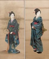 Lot 555 - Japanese, early 20th century, Female figures, gouache (2).