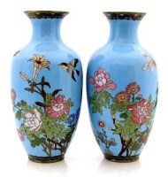 Lot 556 - Pair Japanese cloisonne vases.