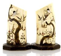 Lot 565 - Japanese Shibayama tusk vases.