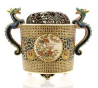 Lot 584 - Japanese Satsuma koro with a cloisonne cover