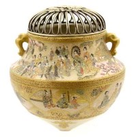 Lot 585 - Japanese Satsuma koro with a silver cover