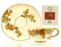 Lot 588 - Japanese Satsuma cup and saucer, signed Ryozan