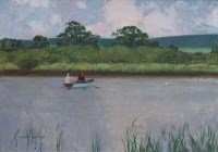 Lot 618 - Norman Wilkinson, Fishing on the River Test, oil.