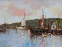 Lot 629 - Ken Moroney, Harbour view, oil.