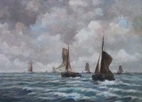 Lot 639 - Wiemann, Dutch fishing smacks, oil.