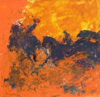 Lot 640 - Dorothy Bradford, Riders, oil.