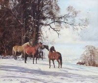 Lot 649 - Walter Jennings, Horses on the Enville Estate, Staffordshire, oil on canvas.