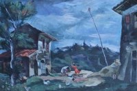 Lot 669 - D Lotti, Two figures in a stormy landscape, oil.