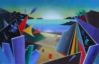 Lot 681 - David Wilde, The Green Slate with Alice, Mickey, the Magician & the Enchanted Depth Stick, oil.