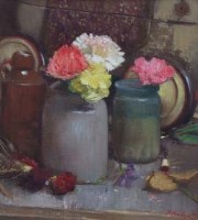 Lot 701 - Bohuslav Barlow, Red and Green, oil on canvas.