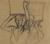 Lot 707 - Frank Brangwyn, Basket Carriers, crayon.
