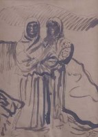 Lot 713 - Augustus John, Two Gipsy Women, ink and wash.
