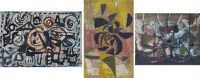 Lot 719 - Roy Durrant, Abstraction in yellow and two others, mixed media (3).
