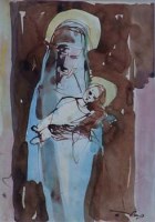 Lot 738 - Tadeusz Was, Mother and Child, watercolour and ink.