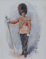 Lot 743 - R.F. 20th century, A British Drum Major of the Guards, watercolour.