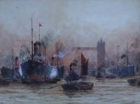 Lot 781 - W.G. Whittington, Evening in the Pool of London, watercolour.