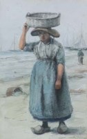 Lot 795 - Edith Hume, Fisherwoman on the shore, watercolour.