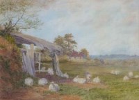 Lot 799 - R.A.K. Marshall, Sheep in a field, watercolour.